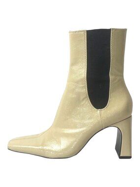 Zara Beige Patent Leather Square‎ Toe Side Goring Heeled Ankle Boots Size 6